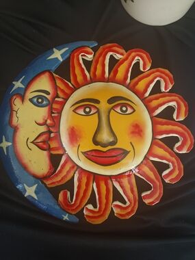 Sun and Moon Metal Wall Plaque - Bright Yellow & Blue